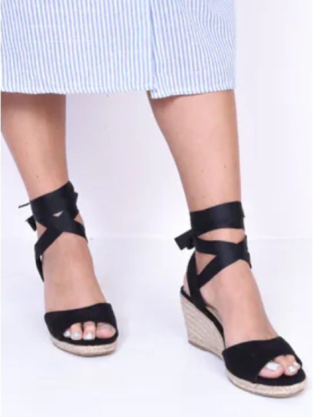 JustFab Cardi Black Tie-Up Espadrilles, Size 8.5